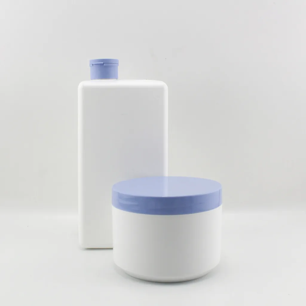 Флакон 1 литр с баночкой 500 мл. Пластиковая белая упаковка для косметики 